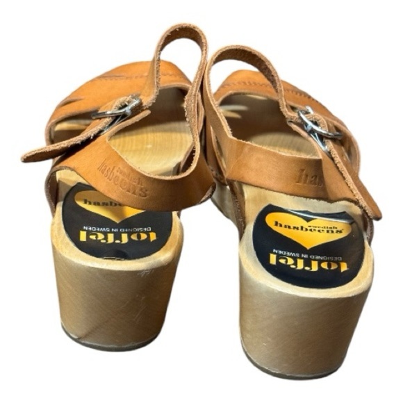 Swedish Hasbeens Brown Leather Wooden Clog Sandals Size 36 – Retro Boho Platform - Picture 4 of 10